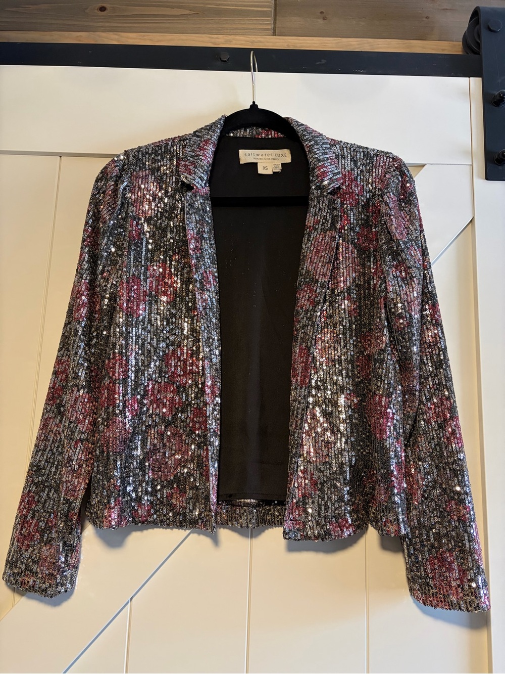 saltwater LUXE Sequined Floral Blazer in Black and Pink